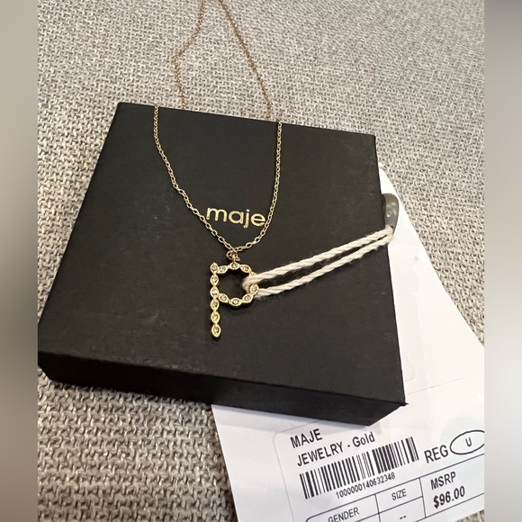 NEW Maje Rhinestone P initial gold necklace - Picture 3 of 10